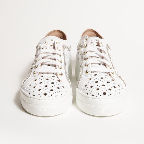 Women's Lasered Nappa Leather Sneakers in White