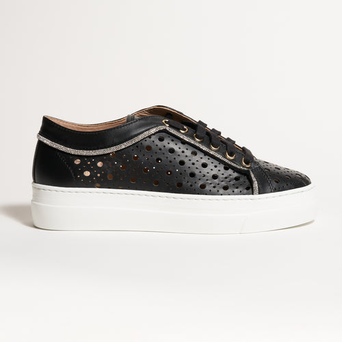 Women's Lasered Nappa Leather Sneakers in Black