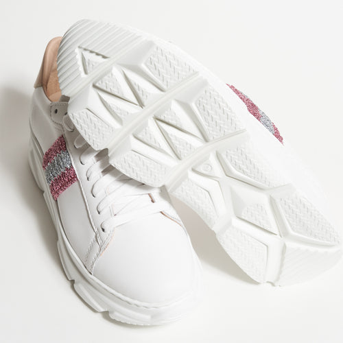 Women's High Sole Nappa Leather Sneakers in Light Cream