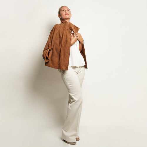 Reversible Pieno Fiore Leather Jacket in Cuoio - Jennifer Tattanelli