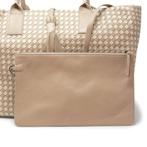 Sophia Maxi Intrecciato Zippered Shopping Bag in Beige - Jennifer Tattanelli