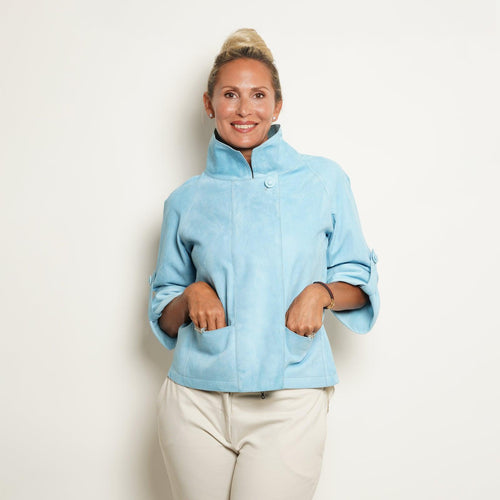 Reversible Pieno Fiore Leather Jacket in light Blue - Jennifer Tattanelli
