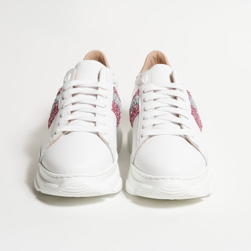 Women's High Sole Nappa Leather Sneakers in Light Cream