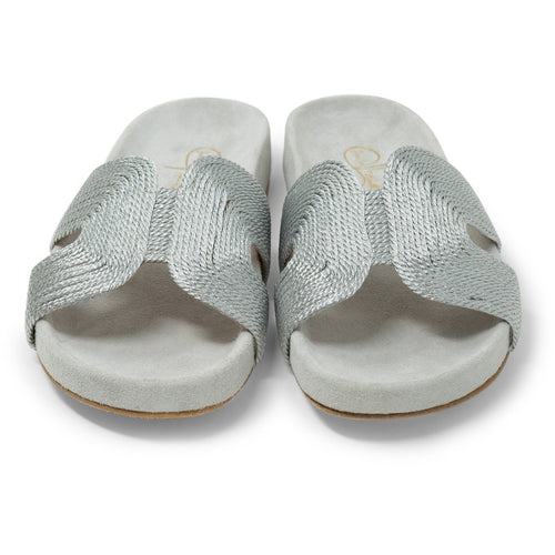 Women Slip On Suede Sandals in silver - Jennifer Tattanelli