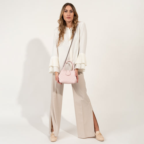 Women's Softy Perlato Leather Lucia Bag Intreccio Quadro in Rosa
