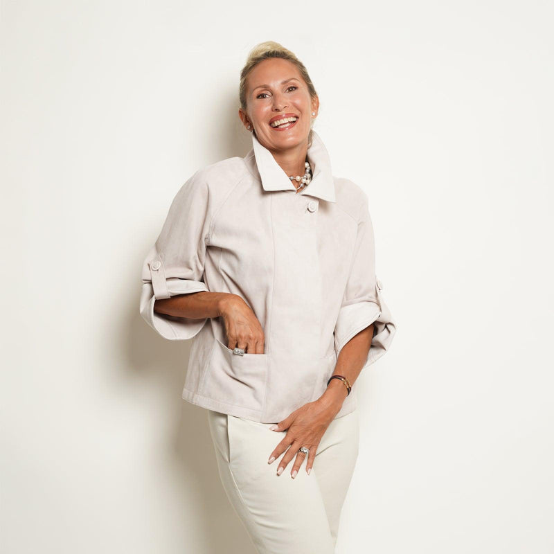 Reversible Pieno Fiore Leather Jacket in Cipria