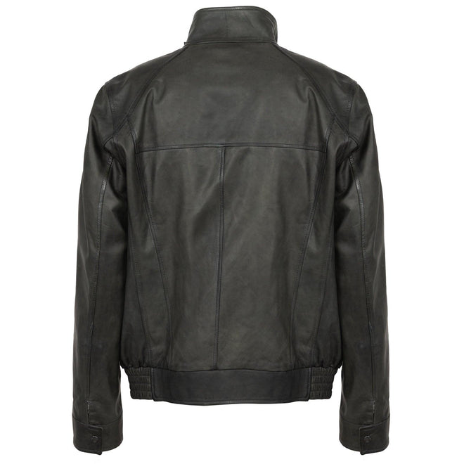 Men Comfort Nappa Leather Short Jacket in Dark Grey - Jennifer Tattanelli