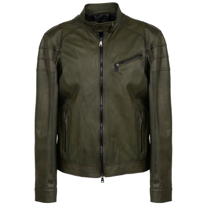 Men Nappa Leather Short Jacket in Tuscany Green - Jennifer Tattanelli