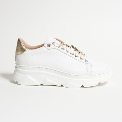 Women's High Sole Nappa Leather Sneakers with Green Details