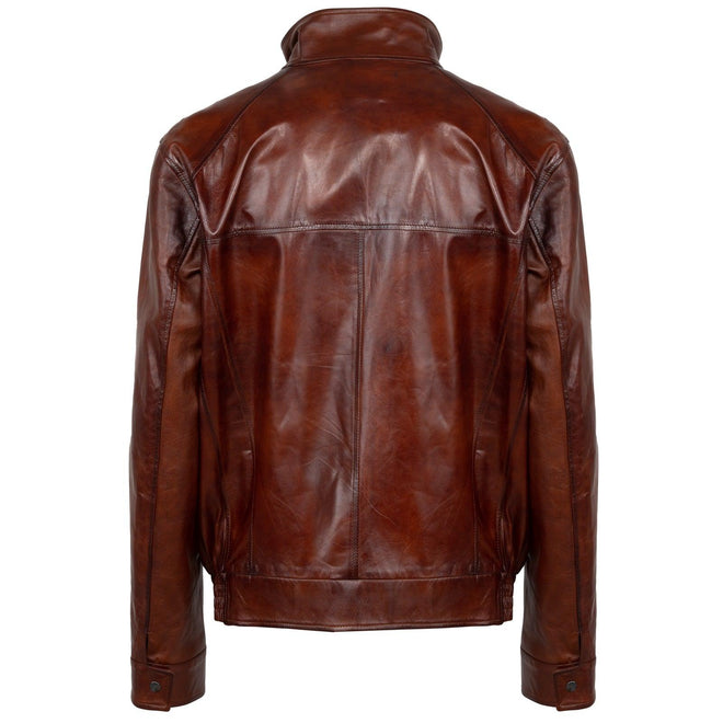 Men Comfort Nappa Leather Short Jacket in Nut Brown - Jennifer Tattanelli