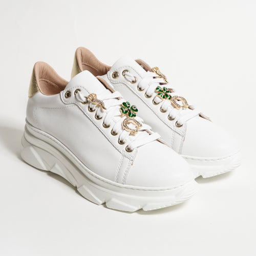 Women's High Sole Nappa Leather Sneakers with Green Details