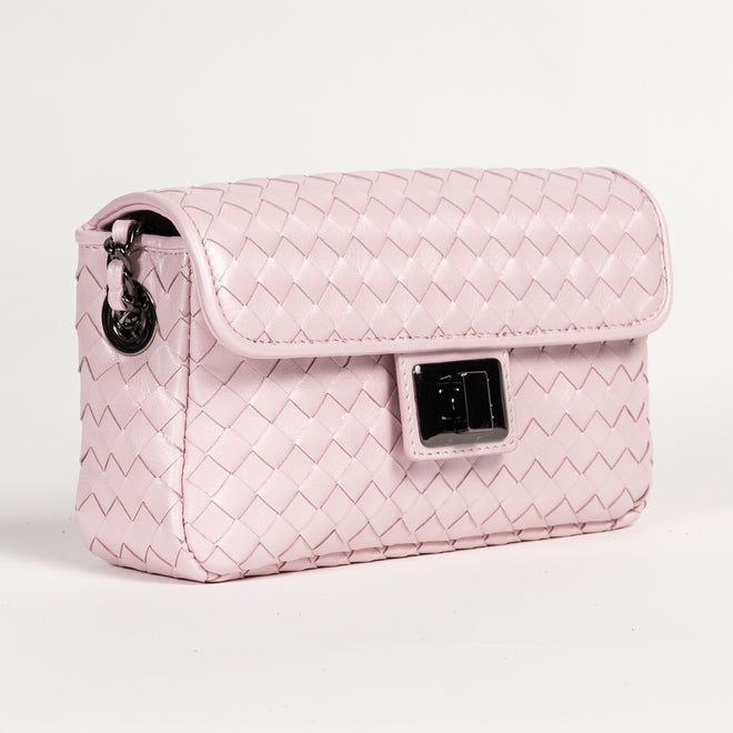 Women's Pink Nappa Perlata Leather Chicca Bag Intreccio Quadro