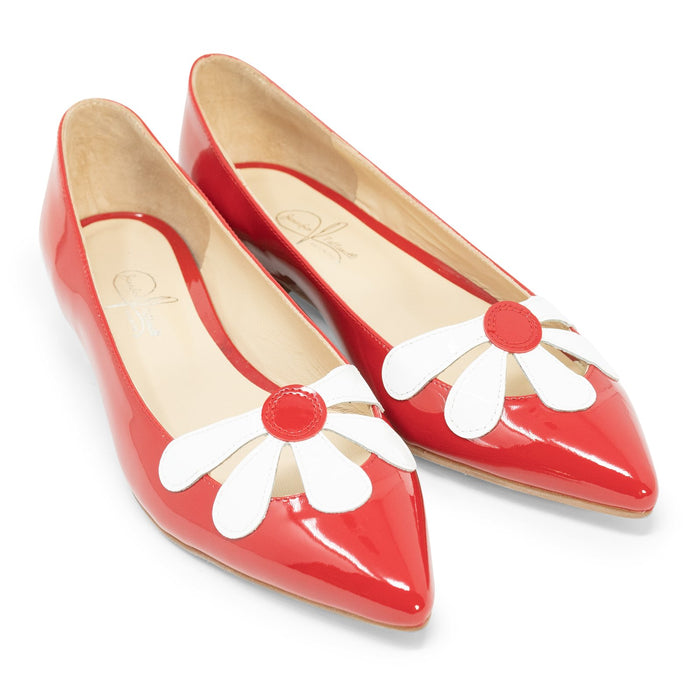 Women Pointed Ballet Flats With Flower in Red