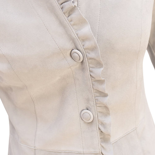 Women Reversible Leather Coat with Ruffles in Pearl Grey - Jennifer Tattanelli