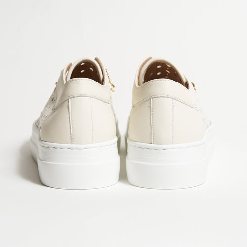 Women's Lasered Nappa Leather Sneakers in Light Cream