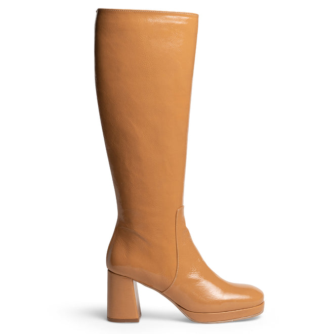 Women Boots in Tan Patent Leather