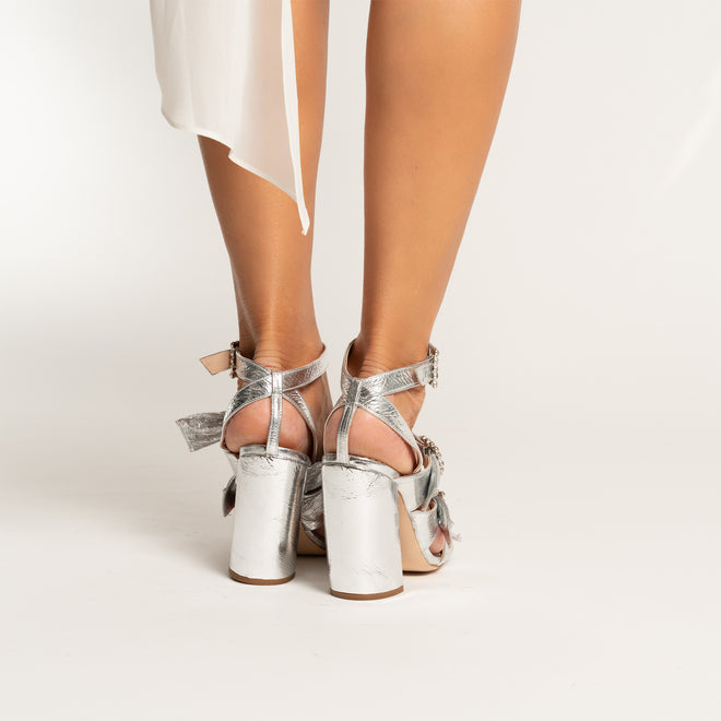 Women's Sandals in Silver Laminated Leather