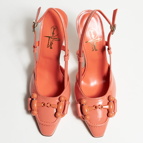 Women's Coral Patent Leather Pumps with Museum High Heel