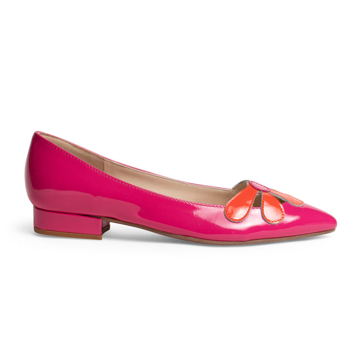 Women Pointed Ballet Flats With Flower in Fucsia