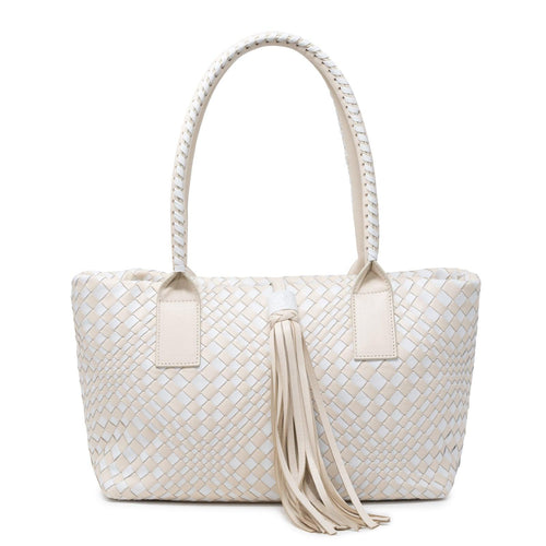Sophia Petite Intrecciato Optical Zippered Shopping Bag in Beige and White Nappa - Jennifer Tattanelli
