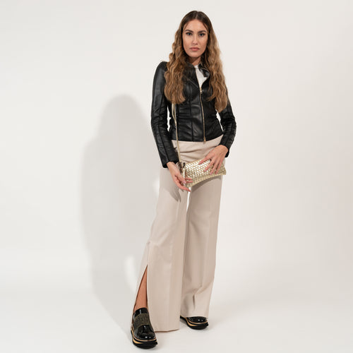 Women's Intrecciato Leather Clutch in Platino
