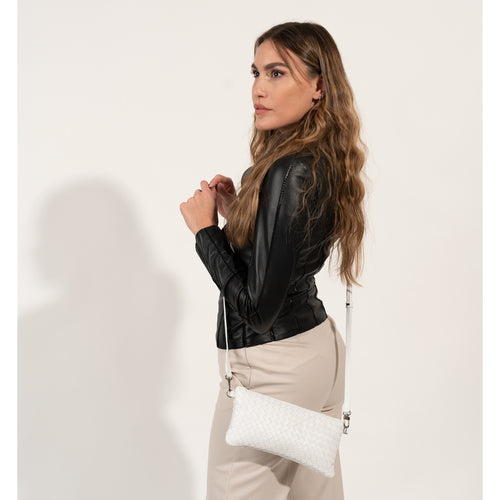 Women's Intrecciato Leather Clutch in Bianco