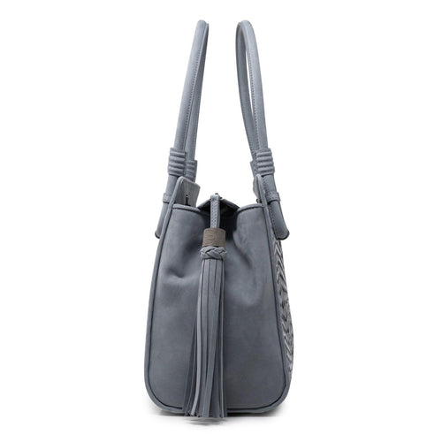 Women Top Handle Leather Bag Intreccio Scozzese in Grey, Taupe and Silver - Jennifer Tattanelli