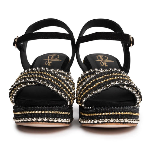 Women's Studded Platform Wedge Sandals in Black - Jennifer Tattanelli