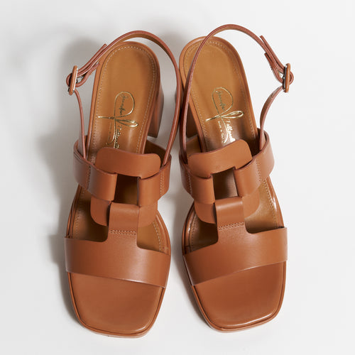 Women Nappa Leather Platform Open Toe Sandals in Cuoio