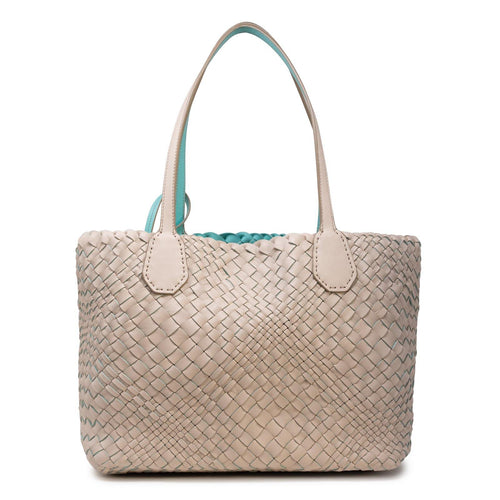 Women Leather Intreccio Medium Optical Bag in Sabbia and Tiffany - Jennifer Tattanelli