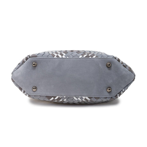 Women's Top Handle Bag With Tassel in Nabuck Grey and Silver - Jennifer Tattanelli