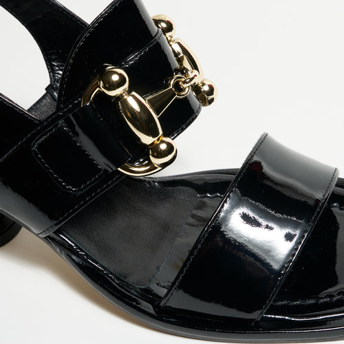 Women's Black Patent Leather Pumps with Block Heel