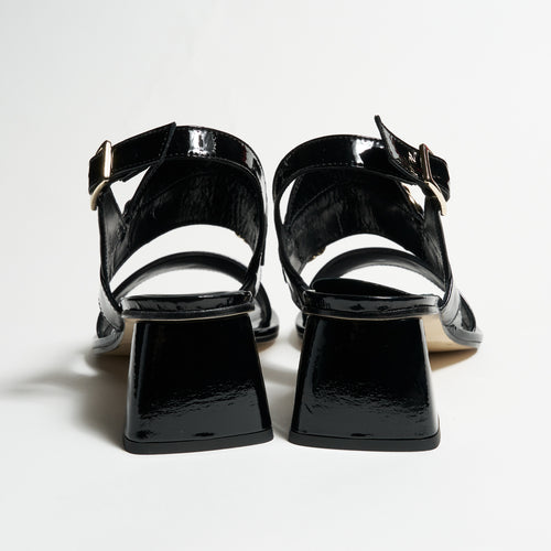 Women's Black Patent Leather Pumps with Block Heel
