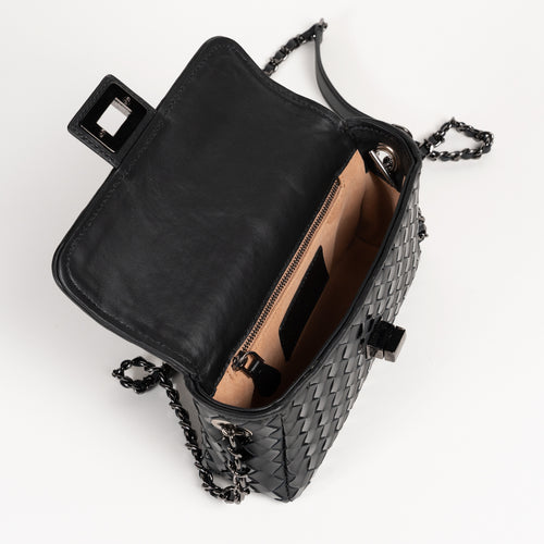 Women's Black Nappa Leather Chicca Bag Intreccio Quadro
