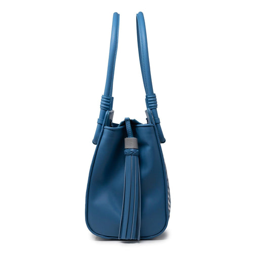 Women Top Handle Leather Bag Intreccio Scozzese in Marino, Pearl and Silver - Jennifer Tattanelli