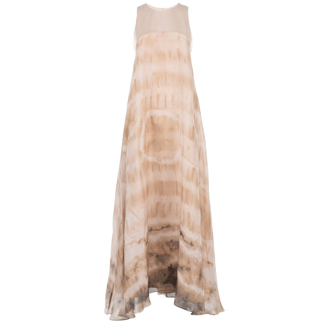 Women's Long Sleeveless Silk Dress in Beige - Jennifer Tattanelli