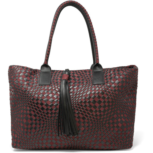 Sophia Maxi Intrecciato Zippered Shopping Bag in Burgundy - Jennifer Tattanelli