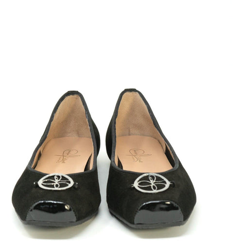 Women Ballerina Shoes with hidden heel in Black Suede - Jennifer Tattanelli