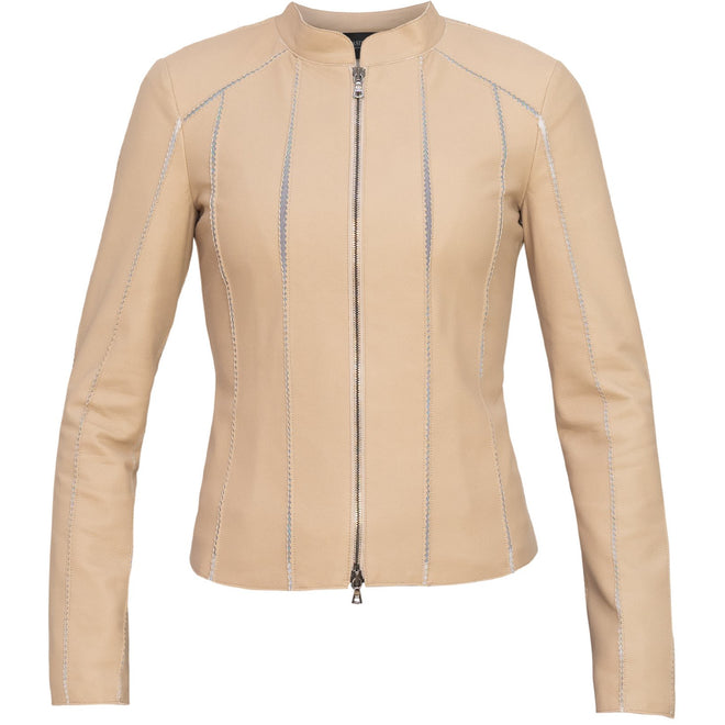 Short Leather Stretch Jacket in Beige - Jennifer Tattanelli