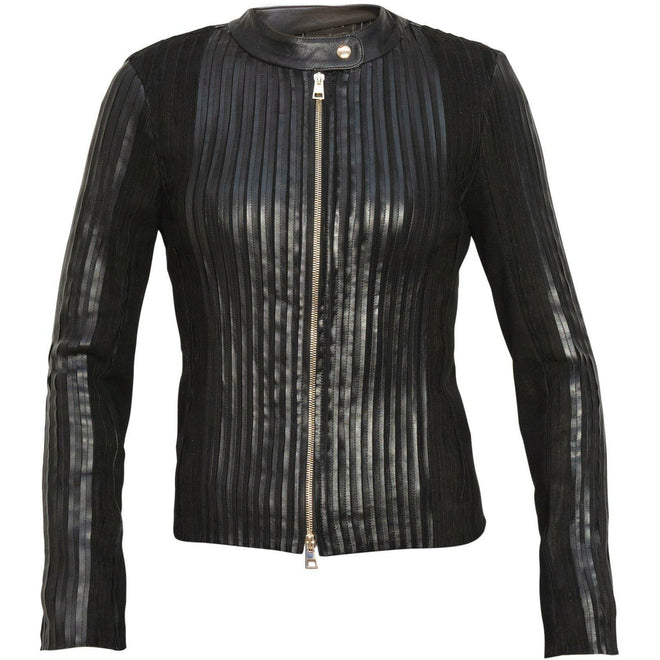Women Short Fitted Leather Jacket in Black - Jennifer Tattanelli